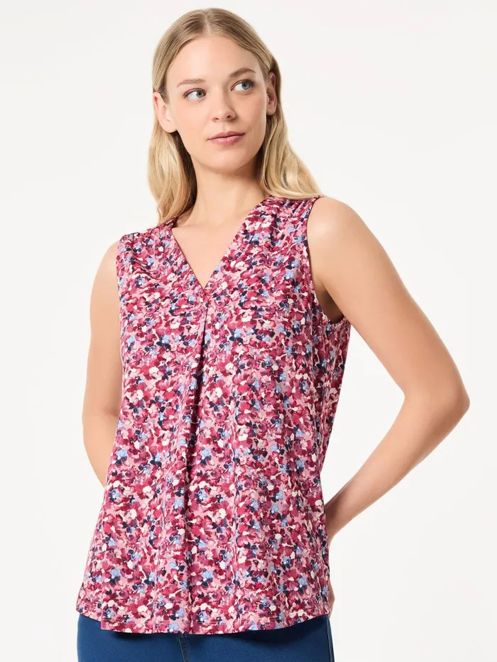 Plus Printed Sleeveless VNeck Top Moss Crepe Women Jones New York Plus Sale