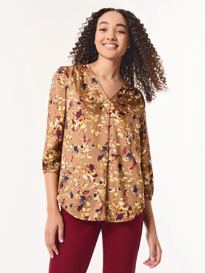 Plus Printed VNeck Pleated Kelly Blouse Women Jones New York Plus Sale