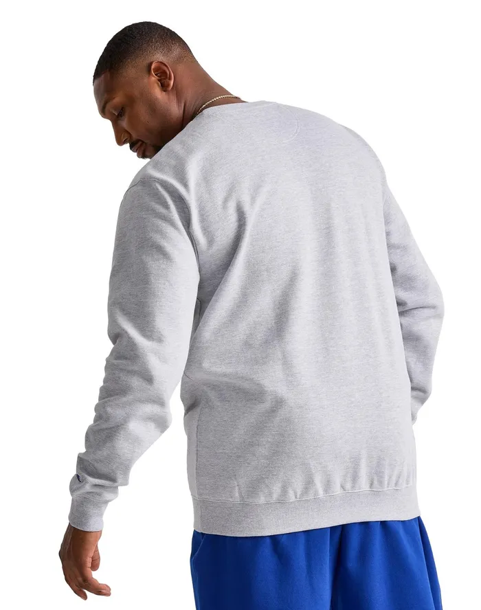 Powerblend Crewneck Sweatshirt Script Logo Big and Tall Oxford Grey Men Champion Hoodies and Sweatshirts