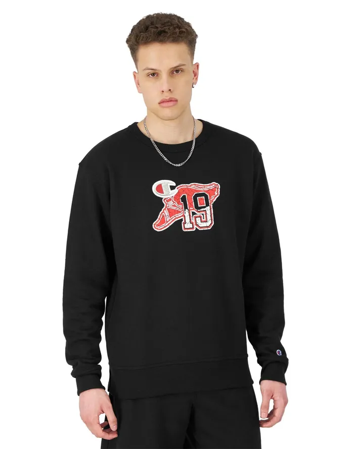 Powerblend Crewneck Sweatshirt Winged Foot Patch Logo Black Men Champion Hoodies and Sweatshirts Powerblend Crewneck Sweatshirt Winged Foot Patch Logo Black Men Champion Hoodies and Sweatshirts