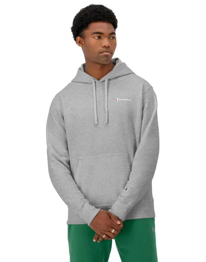 Powerblend Hoodie Classic Script Logo Oxford Grey Men Champion Hoodies and Sweatshirts