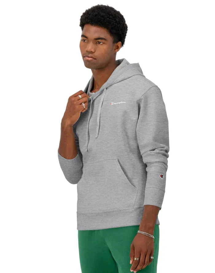Powerblend Hoodie Classic Script Logo Oxford Grey Men Champion Hoodies and Sweatshirts