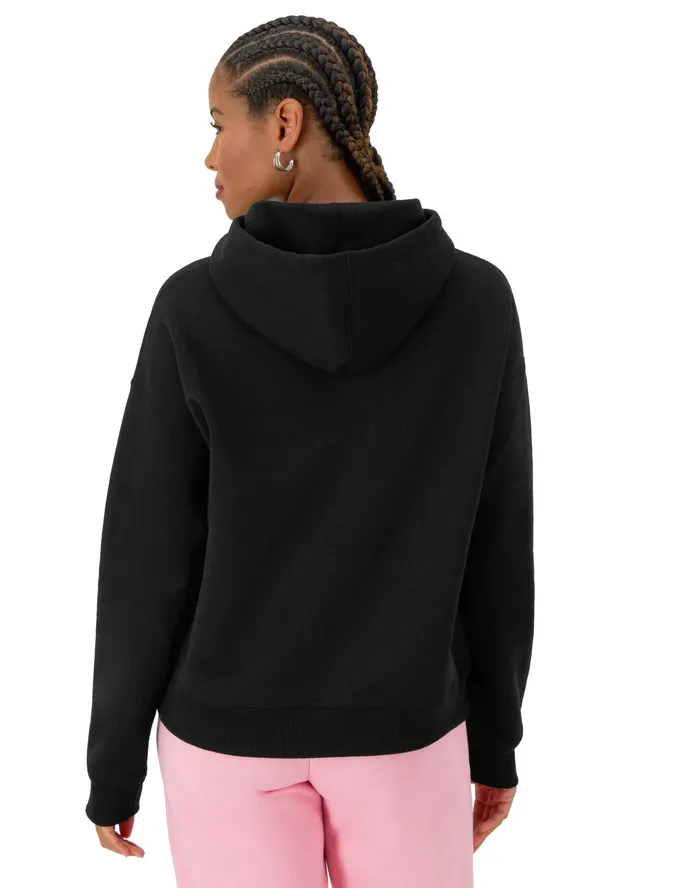 Powerblend Hoodie Relaxed Full Embroidered Script Logo Black Women Champion Hoodies and Sweatshirts