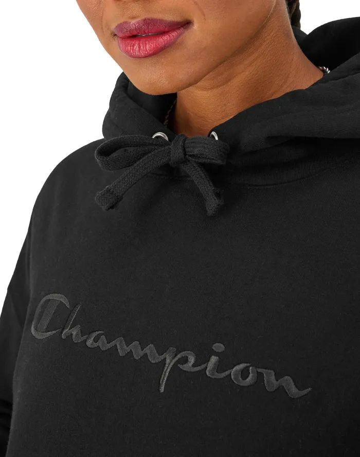 Powerblend Hoodie Relaxed Full Embroidered Script Logo Black Women Champion Hoodies and Sweatshirts