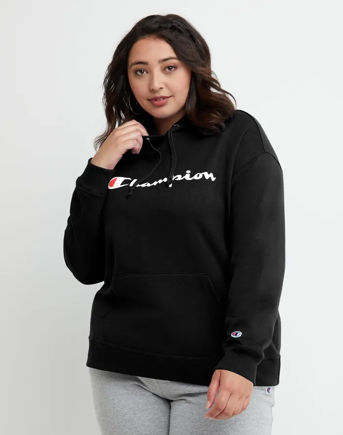 Powerblend Hoodie Script Logo Plus Size Black Women Champion Hoodies and Sweatshirts