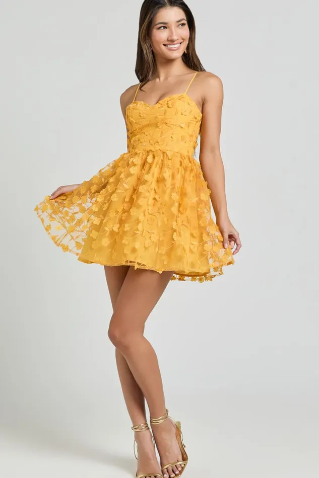Prague Mini Dress 8211 Strappy Embroidered Tulle Bustier Dress In Marigold Women Showpo Dresses
