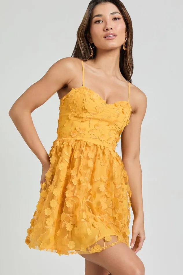 Prague Mini Dress 8211 Strappy Embroidered Tulle Bustier Dress In Marigold Women Showpo Dresses