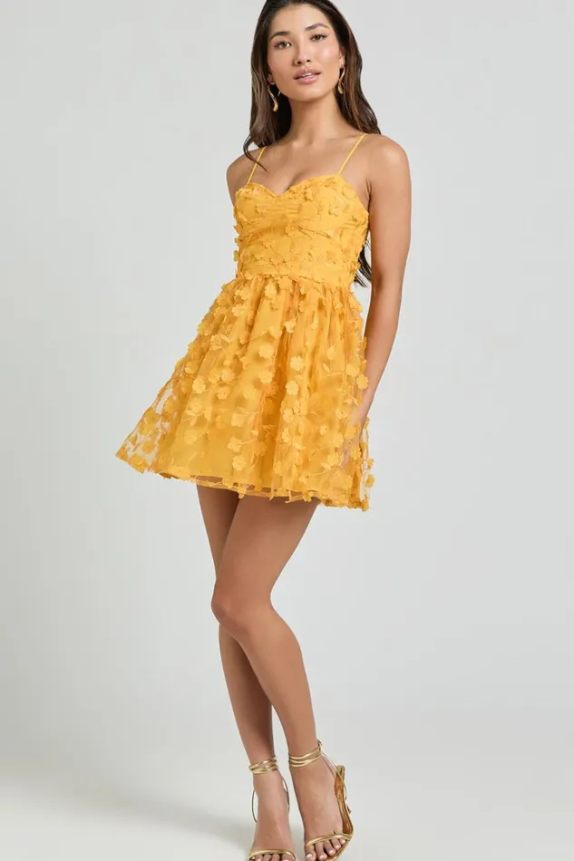 Prague Mini Dress 8211 Strappy Embroidered Tulle Bustier Dress In Marigold Women Showpo Dresses