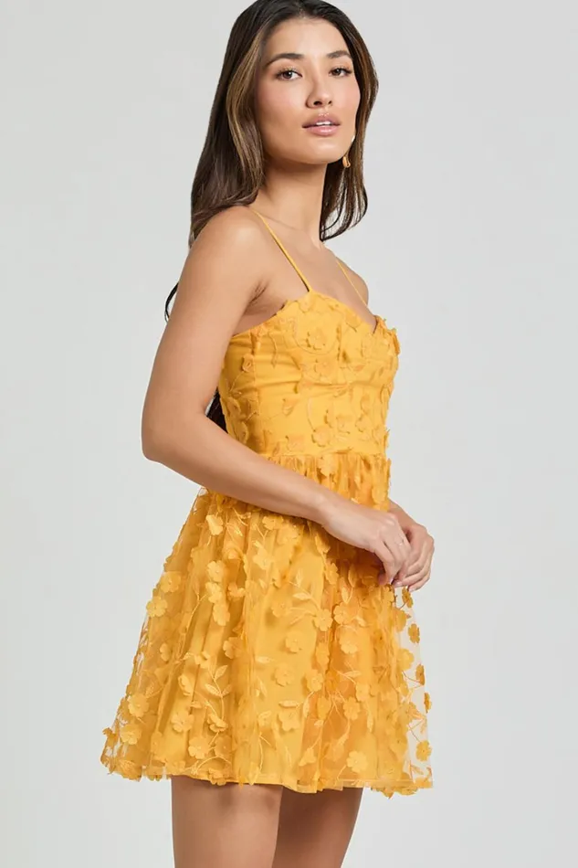 Prague Mini Dress 8211 Strappy Embroidered Tulle Bustier Dress In Marigold Women Showpo Dresses
