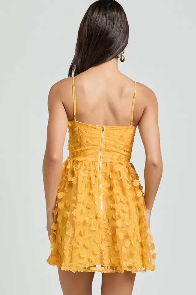 Prague Mini Dress 8211 Strappy Embroidered Tulle Bustier Dress In Marigold Women Showpo Dresses
