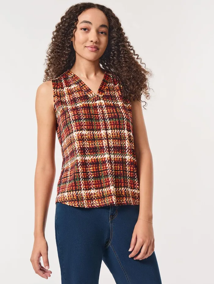 Printed Sleeveless VNeck Top Moss Crepe Women Jones New York Sale