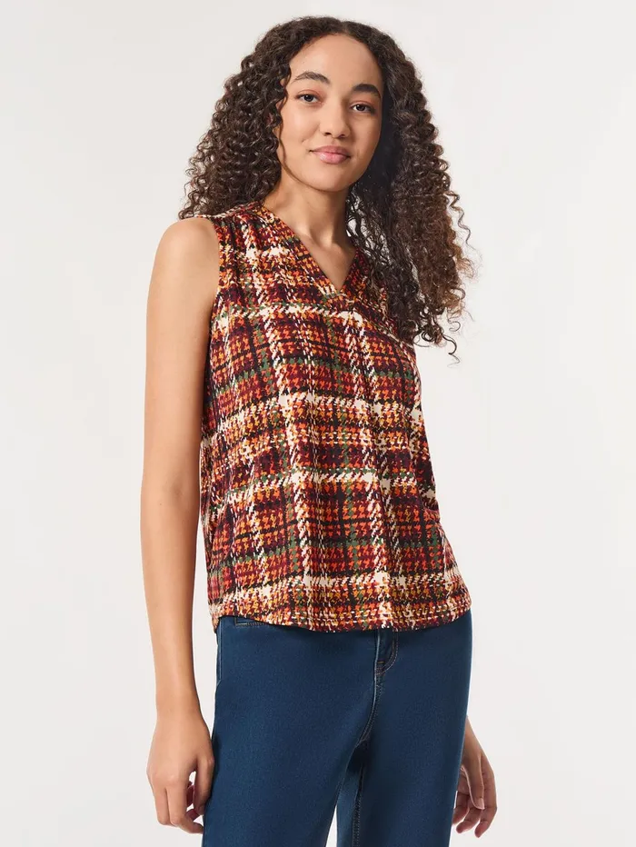 Printed Sleeveless VNeck Top Moss Crepe Women Jones New York Sale