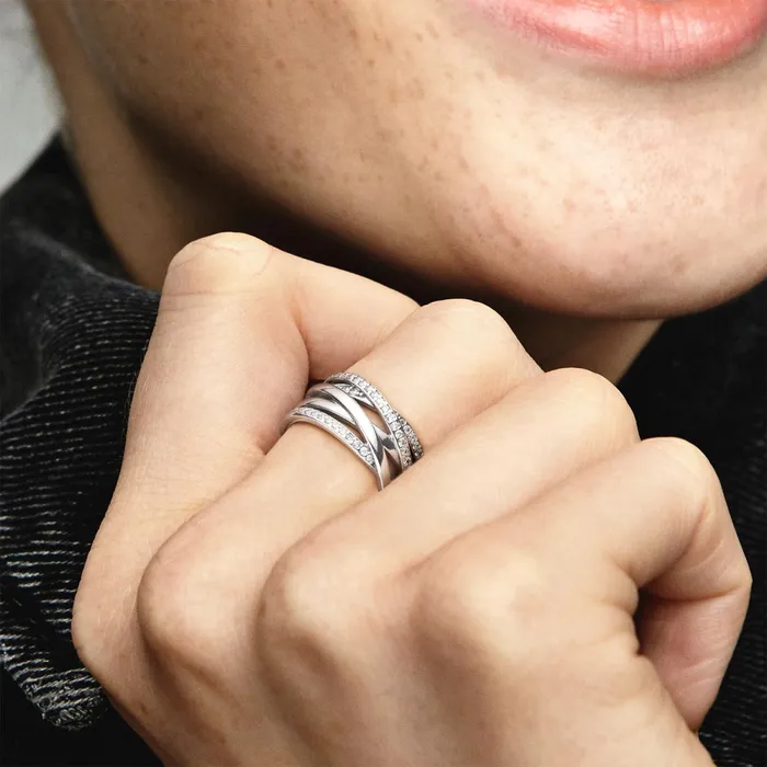 Promise Rings Women Pandora Sparkling and Polished Lines Ring Sterling Silver