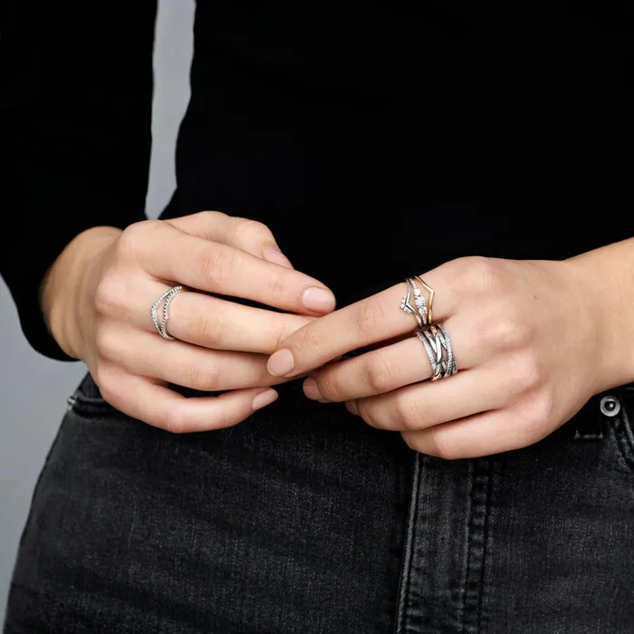 Promise Rings Women Pandora Sparkling and Polished Lines Ring Sterling Silver