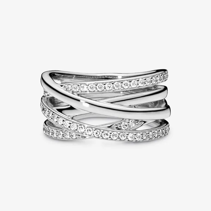 Promise Rings Women Pandora Sparkling and Polished Lines Ring Sterling Silver