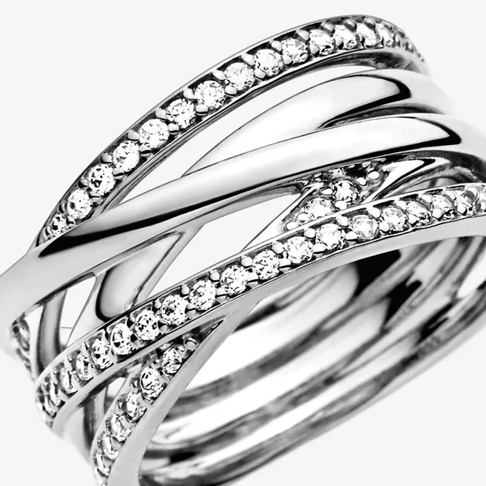 Promise Rings Women Pandora Sparkling and Polished Lines Ring Sterling Silver