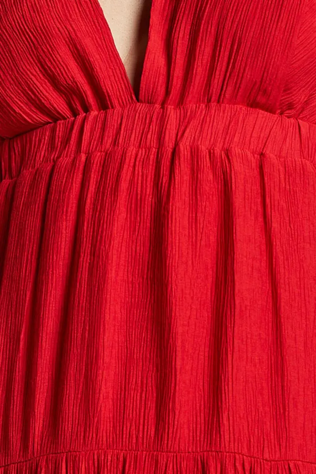 Ramira Mini Dress 8211 Tie Shoulder Plunge Elastic Waist Tiered In Red Women Showpo Dresses