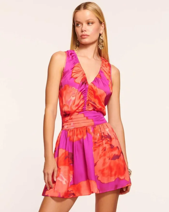 Ramy Brook Dresses Women Ashlynn VNeck Mini Dress Rose Watercolor