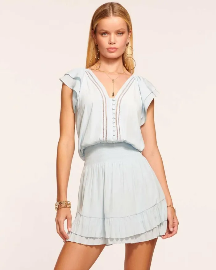 Ramy Brook Dresses Women Lola Ruffle Mini Dress Crystal Blue