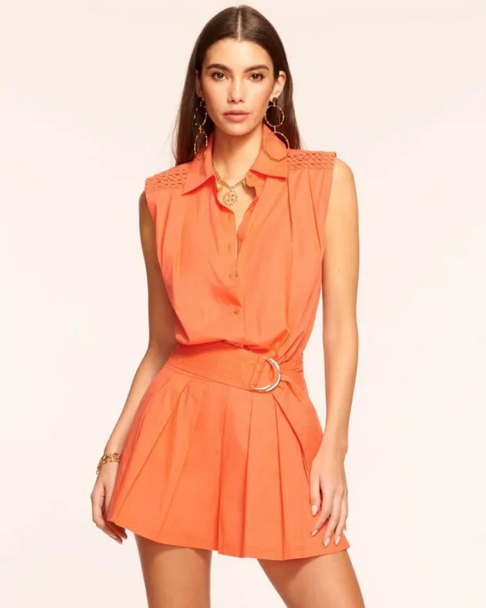 Ramy Brook Dresses Women Nyomi Poplin Belted Romper Tropic Orange