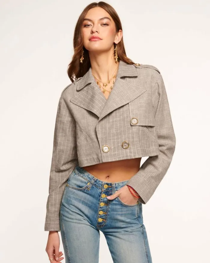 Ramy Brook Jackets Women Annika Cropped Blazer Sandstone Stripe