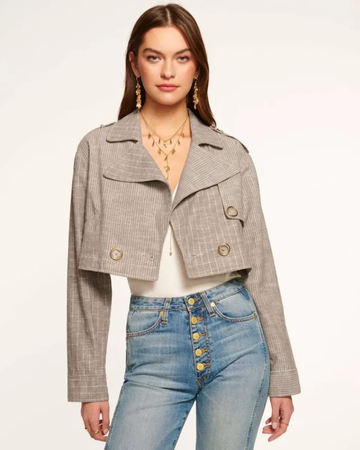 Ramy Brook Jackets Women Annika Cropped Blazer Sandstone Stripe