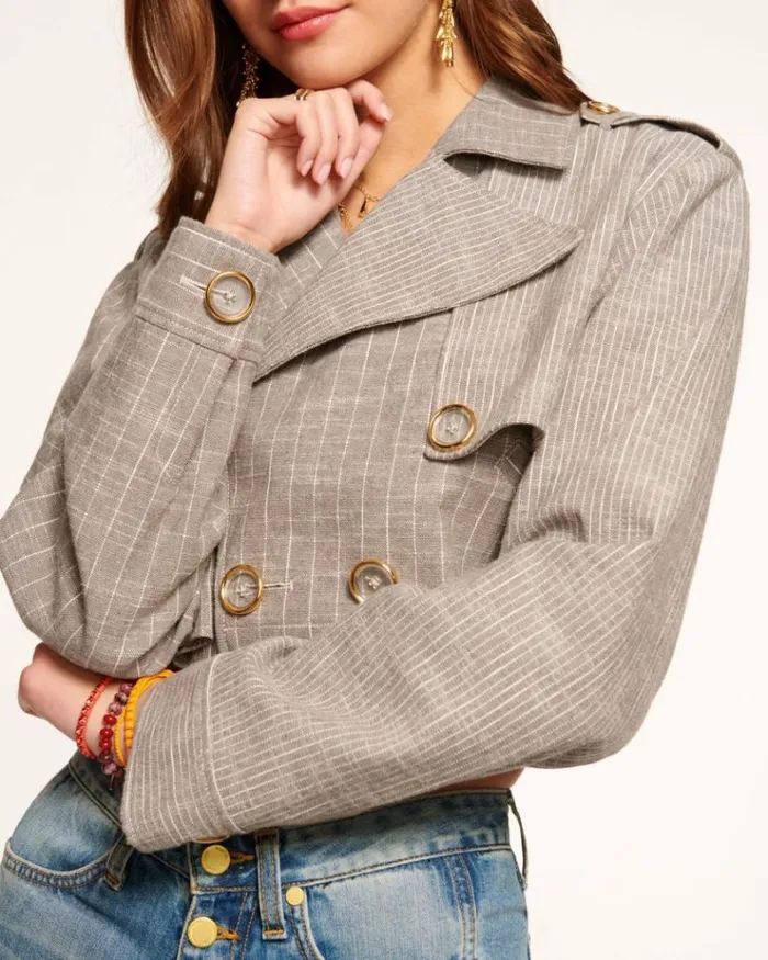 Ramy Brook Jackets Women Annika Cropped Blazer Sandstone Stripe