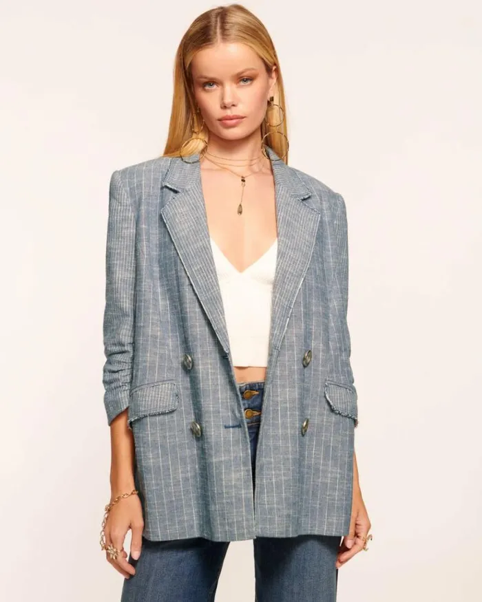 Ramy Brook Jackets Women Lilianna Boyfriend Blazer Indigo Stripe