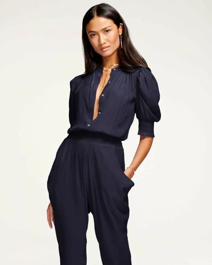 Ramy Brook Jumpsuits Women Tracey Puff Sleeve Jumpsuit Navy