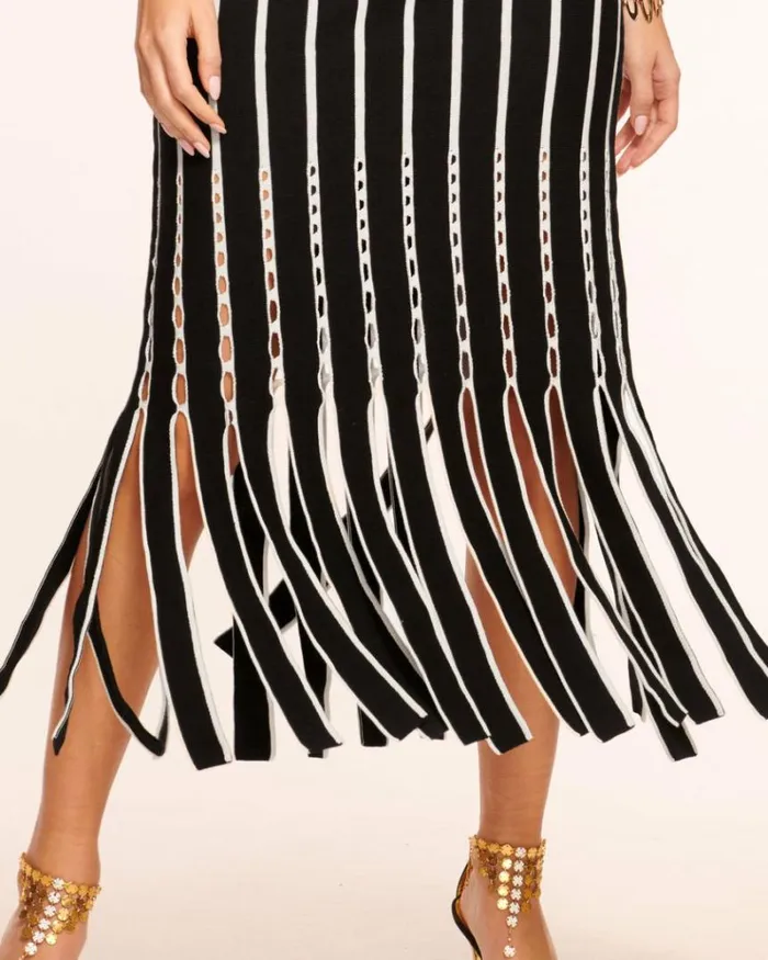 Ramy Brook Sweaters Women Frida Fringe Knit Midi Dress Black Fringe