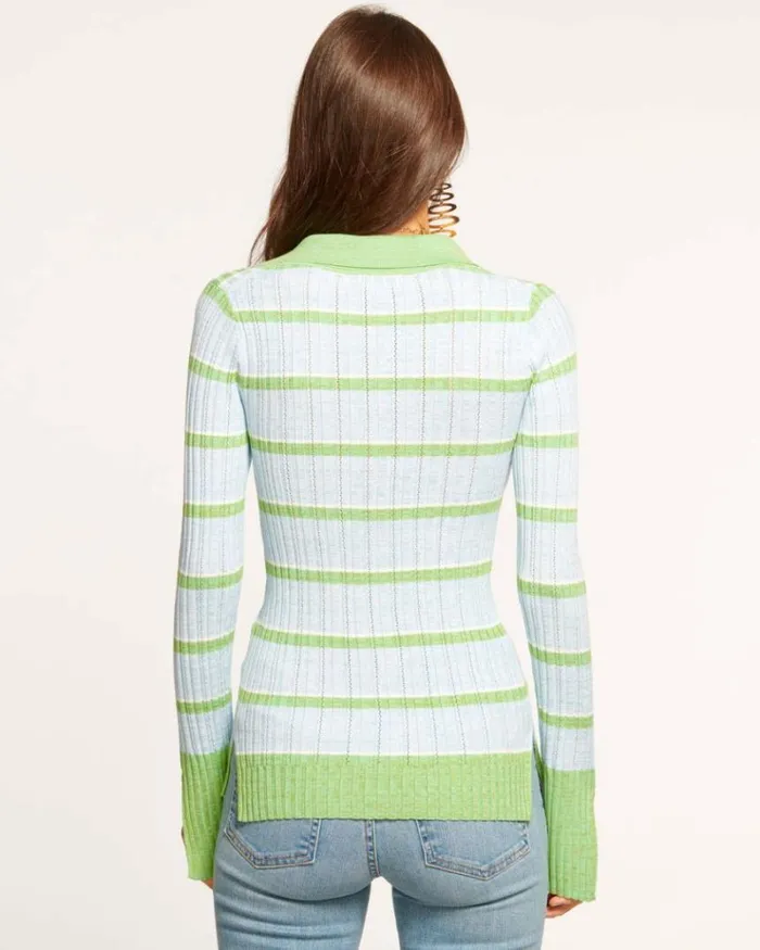 Ramy Brook Sweaters Women Raya Button Down Sweater Blue Stripe