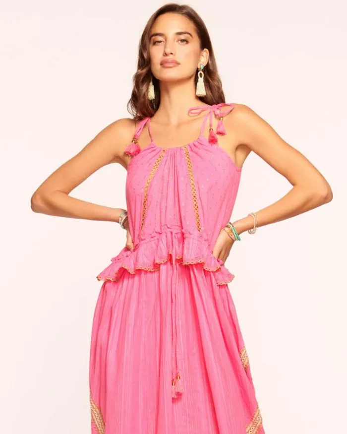 Ramy Brook Swim and Coverups Women Alma Embellished Coverup Maxi Dress Pink Lurex