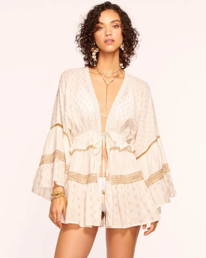 Ramy Brook Swim and Coverups Women Maxine Lurex Coverup Mini Dress White Lurex