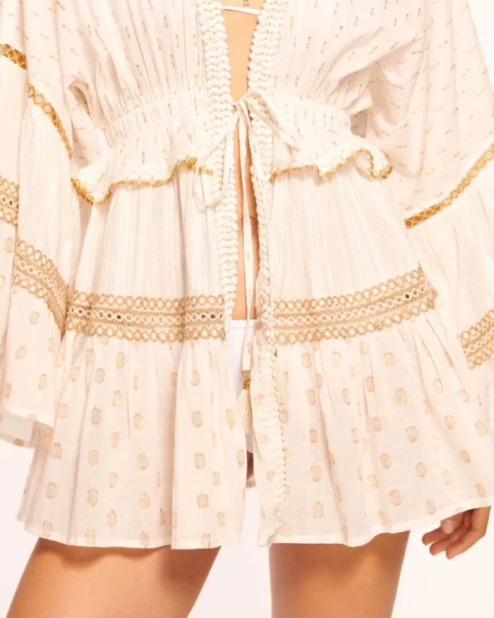 Ramy Brook Swim and Coverups Women Maxine Lurex Coverup Mini Dress White Lurex