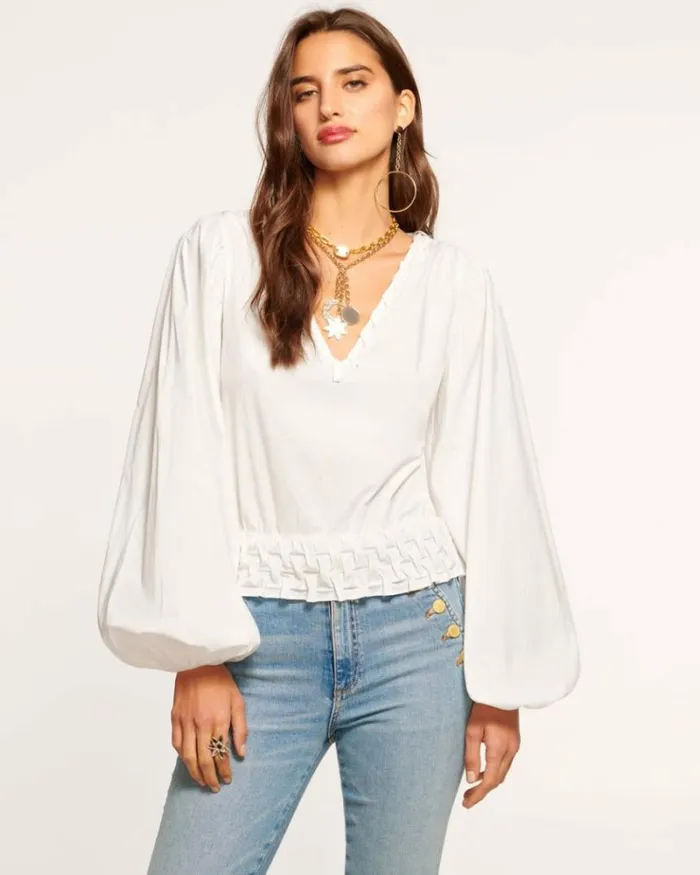 Ramy Brook Tops Women Elisa Poplin Long Sleeve Blouse White
