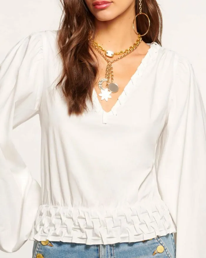 Ramy Brook Tops Women Elisa Poplin Long Sleeve Blouse White