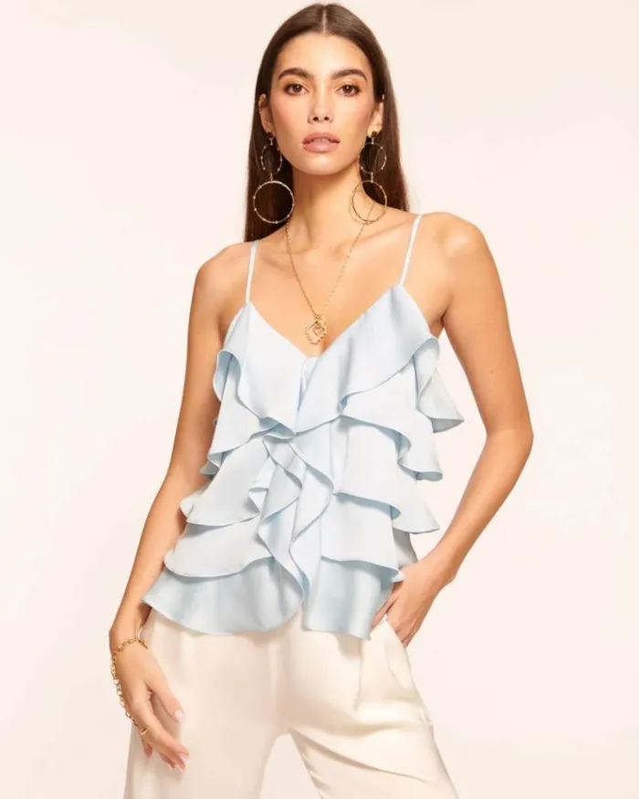 Ramy Brook Tops Women Kristen Ruffle Tank Top Crystal Blue