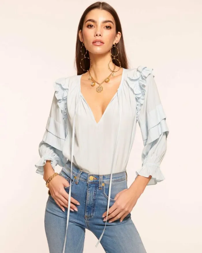 Ramy Brook Tops Women Samira Ruffle Blouse Crystal Blue