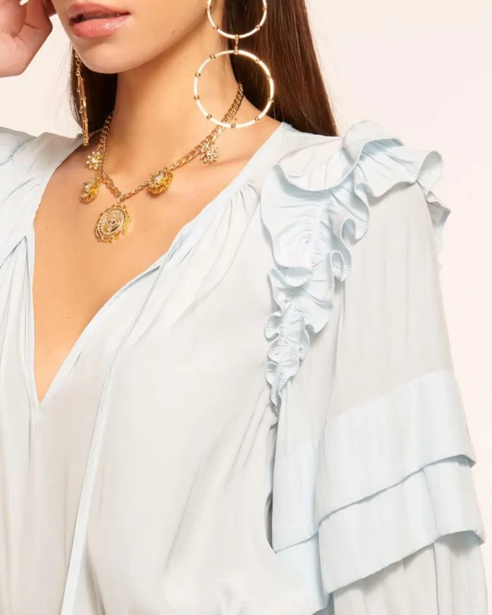 Ramy Brook Tops Women Samira Ruffle Blouse Crystal Blue