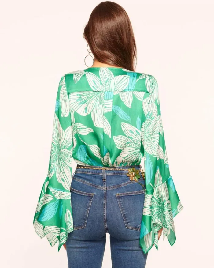 Ramy Brook Tops Women Savanna Ruffle Blouse Green Lily