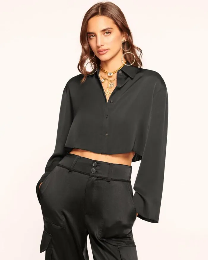Ramy Brook Tops Women Skyla Button Down Shirt Black