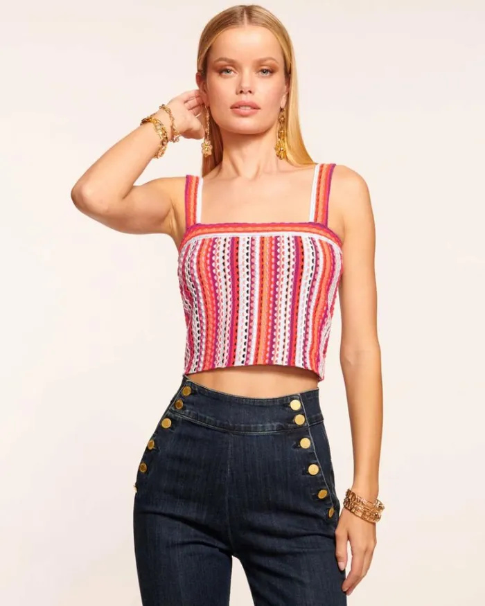 Ramy Brook Tops Women Vera Knit Crop Top Rose Stripe
