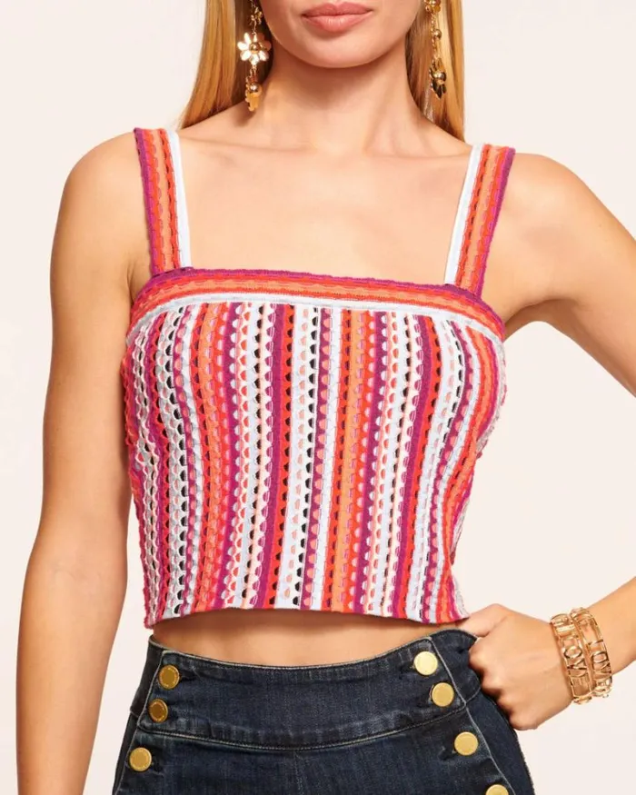 Ramy Brook Tops Women Vera Knit Crop Top Rose Stripe
