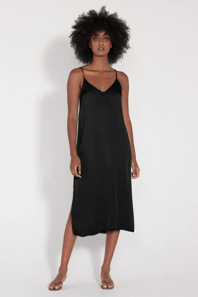 Raquel Allegra Black Slip Dress Women Dresses