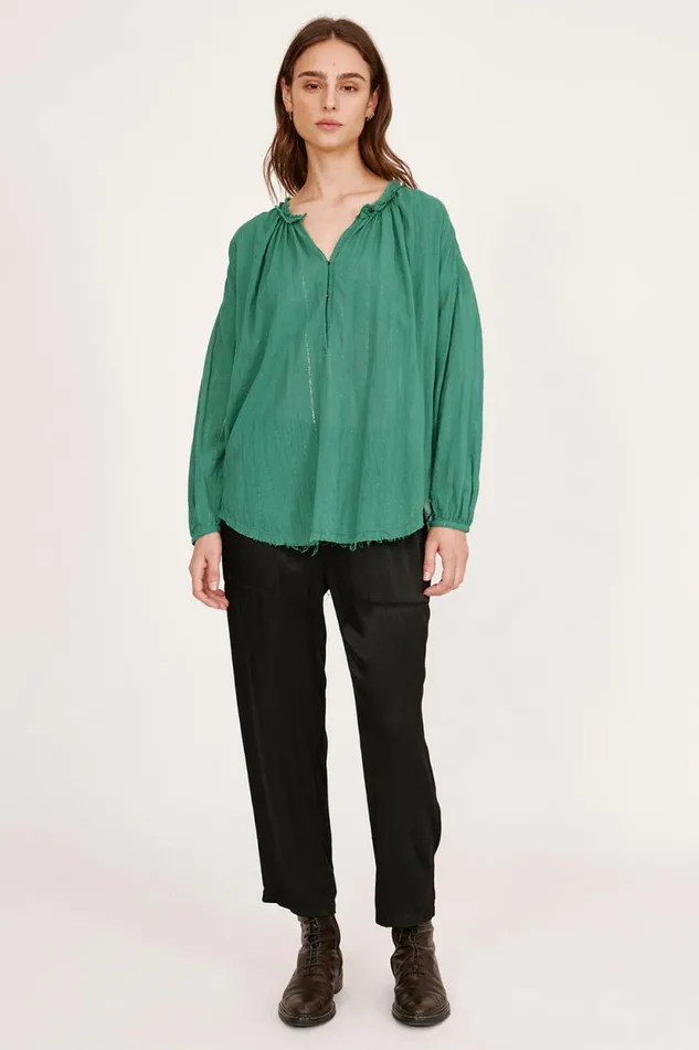Raquel Allegra Gauze Jade Poet Blouse Women Tops