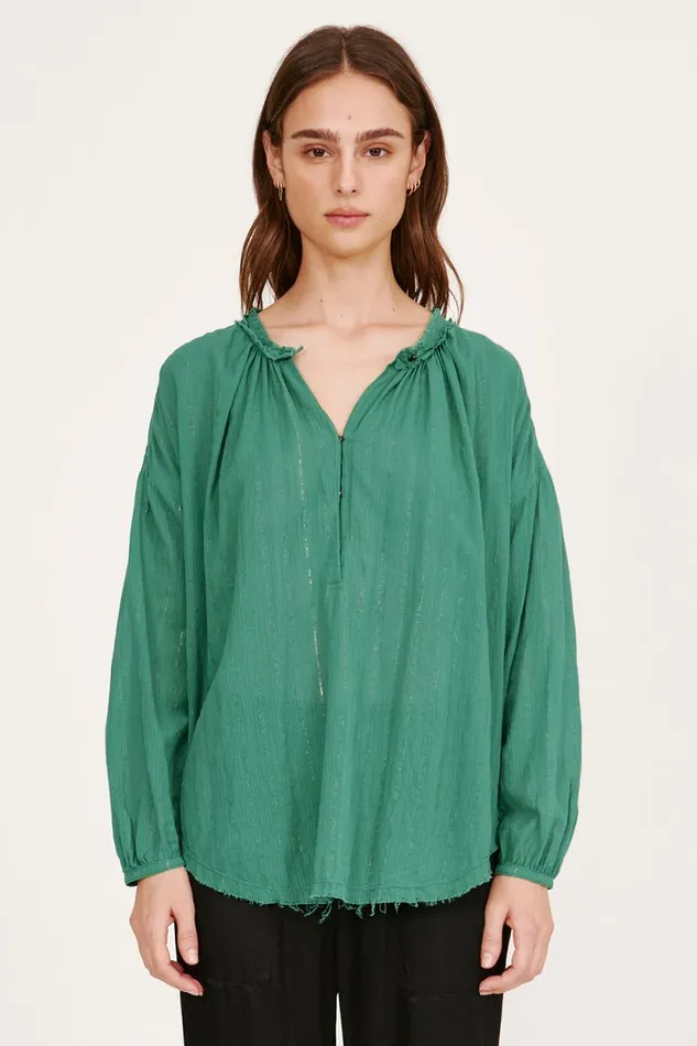 Raquel Allegra Gauze Jade Poet Blouse Women Tops