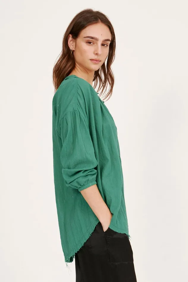 Raquel Allegra Gauze Jade Poet Blouse Women Tops
