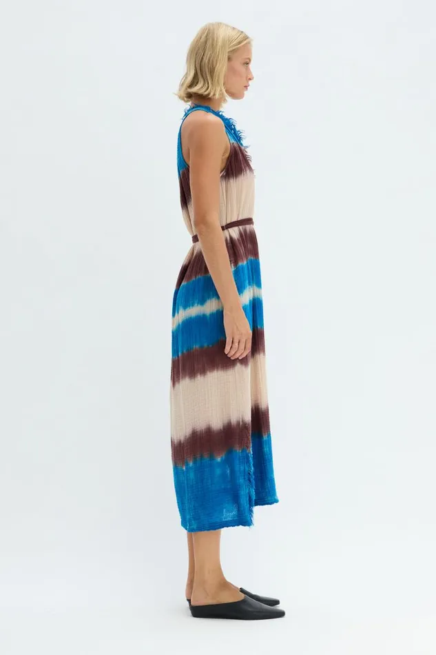 Raquel Allegra Lapis Multi Dual Gauze Halter Dress Women Bottoms