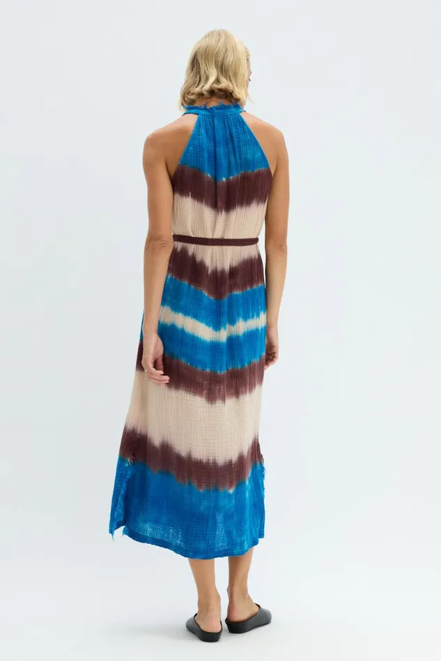 Raquel Allegra Lapis Multi Dual Gauze Halter Dress Women Bottoms