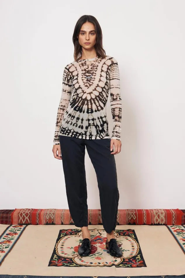 Raquel Allegra Mesh Black And Dirty White Liza Tee Women Tops